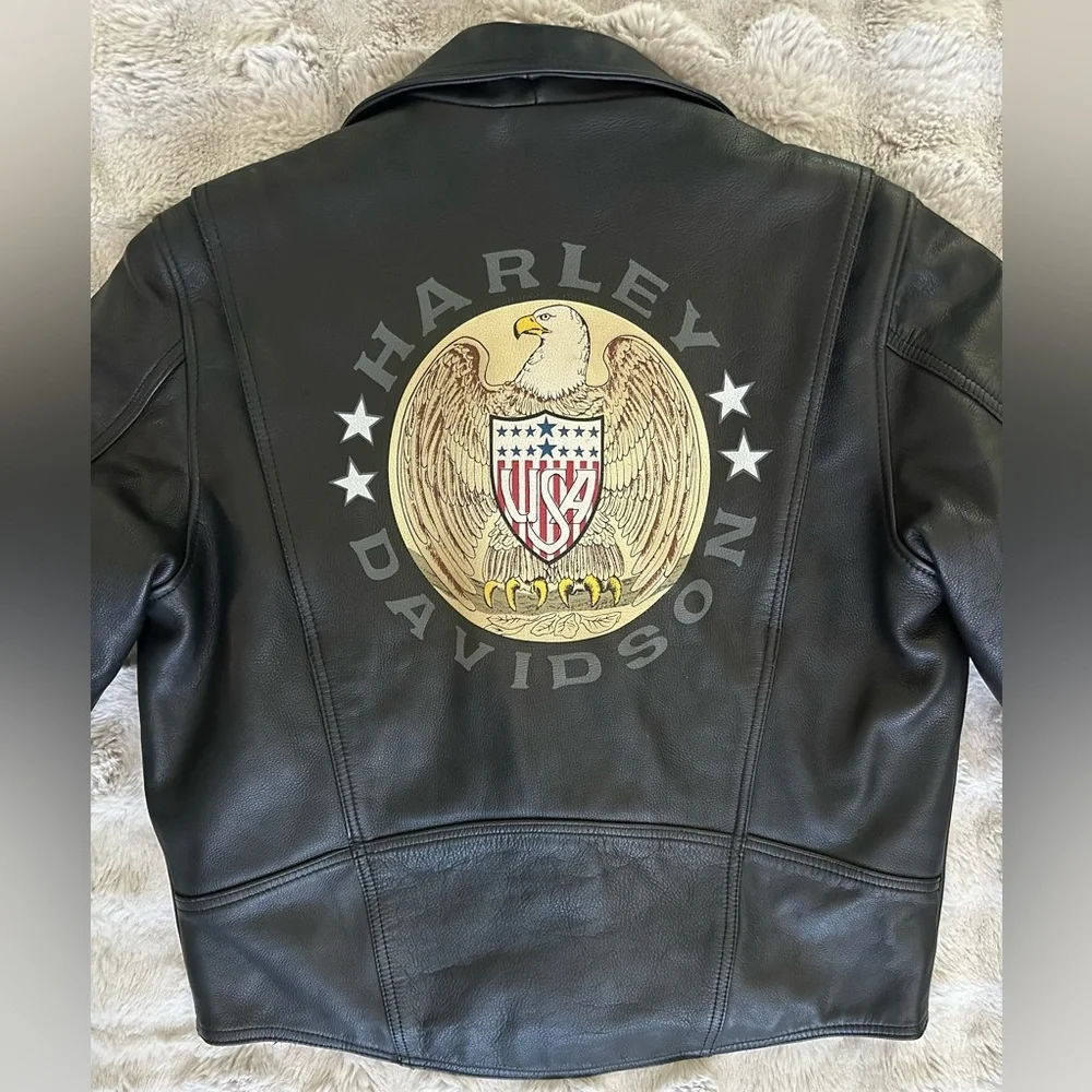 Harley-Davidson USA Made Leather Jacket Eagle Graphic Sturgis 44